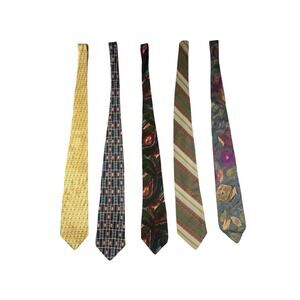 Lot of 5 Mens Silk Ties Abstract Geometric Striped Retro Dress Necktie Bundle